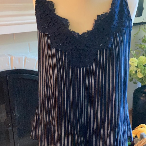 Chico’s blue and white stripe tank with ruffles. - Picture 1 of 8